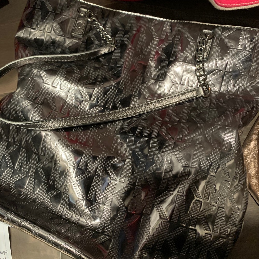 Michael Kors silver shiny tote bag